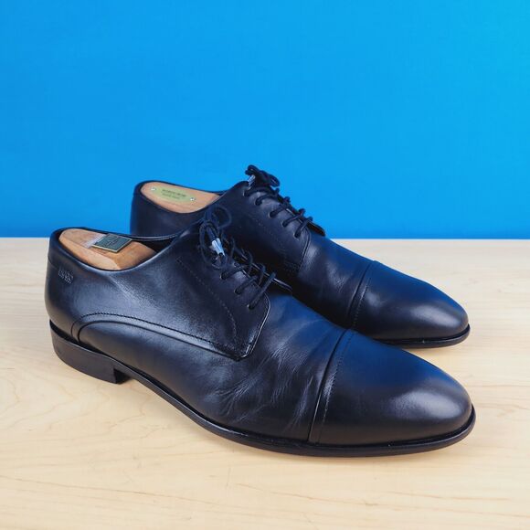Hugo Boss Dressapp Mens‎ Size 7 Derby shoes Black Leather Blutcher shoes cap toe